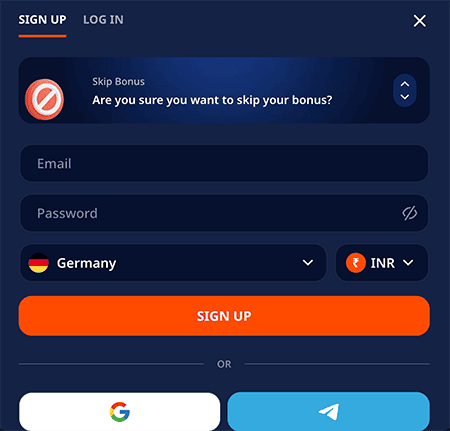 Registrierung bei Patang Casino